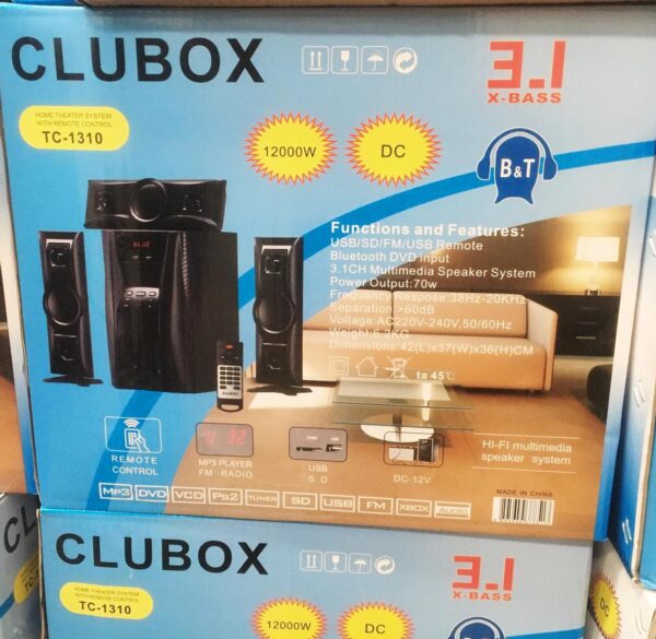 3.1ch Clubox 12000 watts home theater woofer system with remote control