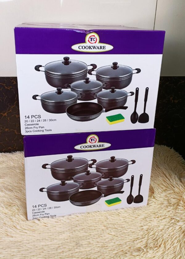 TC 14 Pieces Non-Stick Black Coated Cooking Pot/Sufuria Set