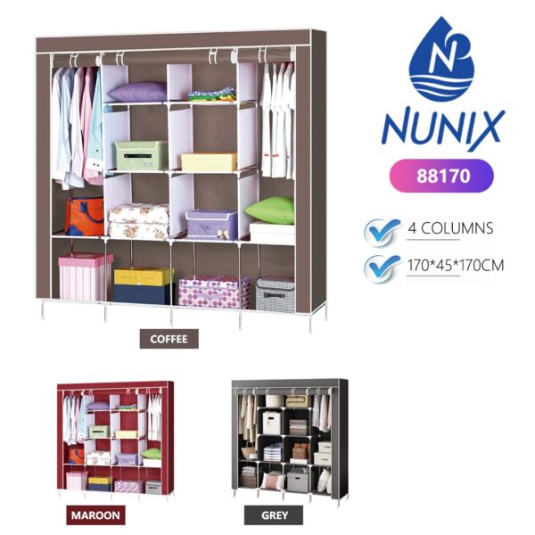 NUNIX (88170) 4-COLUMN PORTABLE METALLIC WARDROBE