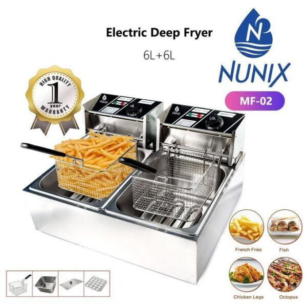 NUNIX (MF-02) 6L + 6L STAINLESS STEEL DOUBLE ELECTRIC DEEP FRYER