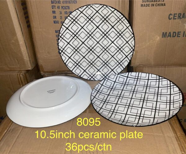 6 PCS SET OF 10.5" CHECKED CERAMIC PLATES - Image 2