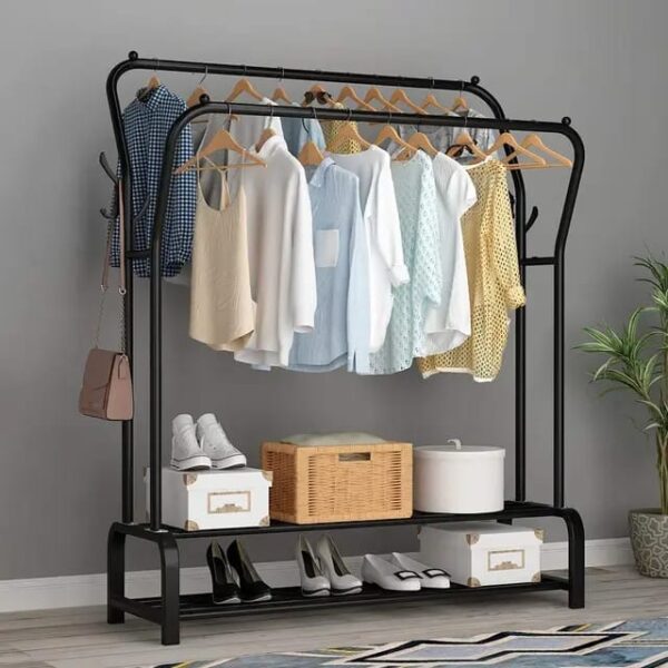 DOUBLE POLE CLOTHING RACK WITH SHOES RACK