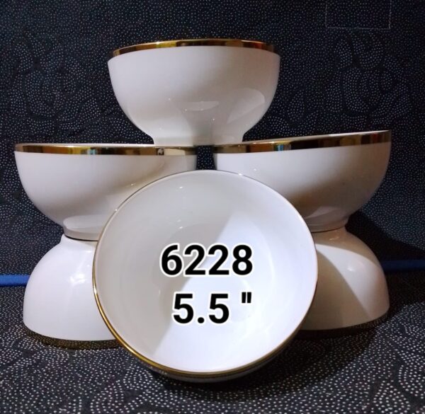 6 PCS SET OF 5.5" WHITE CERAMIC BOWLS WITH GOLD RIM