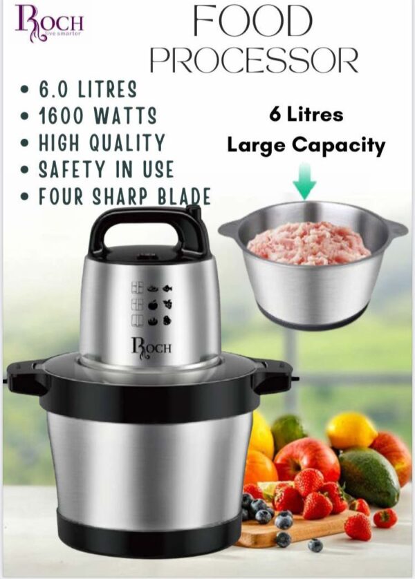 6 L ROCH STAINLESS STEEL ELECTRIC CHOPPER