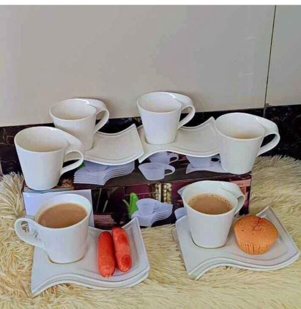 6 PCS SET OF WHITE CERAMIC SWAG CUPS (Cup & Saucer Set)